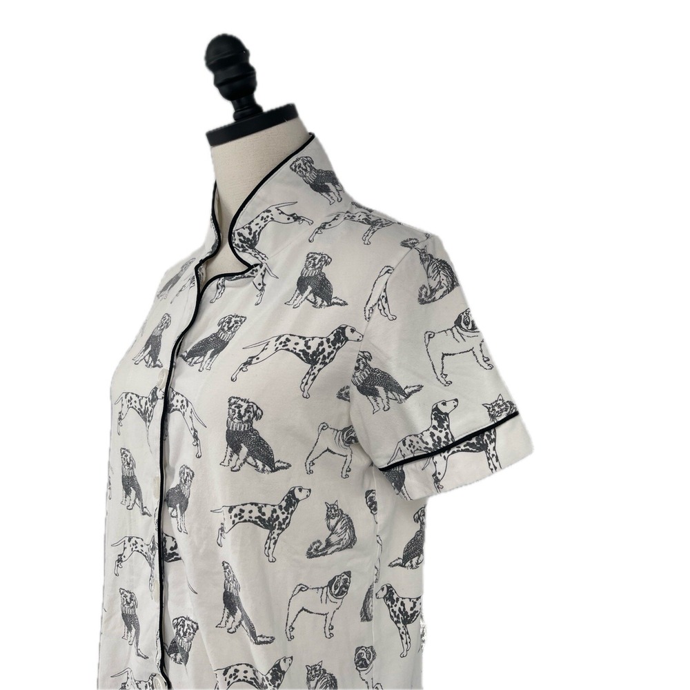 Bed Head Pajama Top ONLY Black and White Short Sleeve Button Front Dogs Size XS - Picture 4 of 9